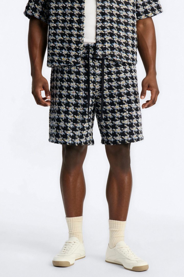 Relaxed Textured Boucle Houndstooth Short - Black