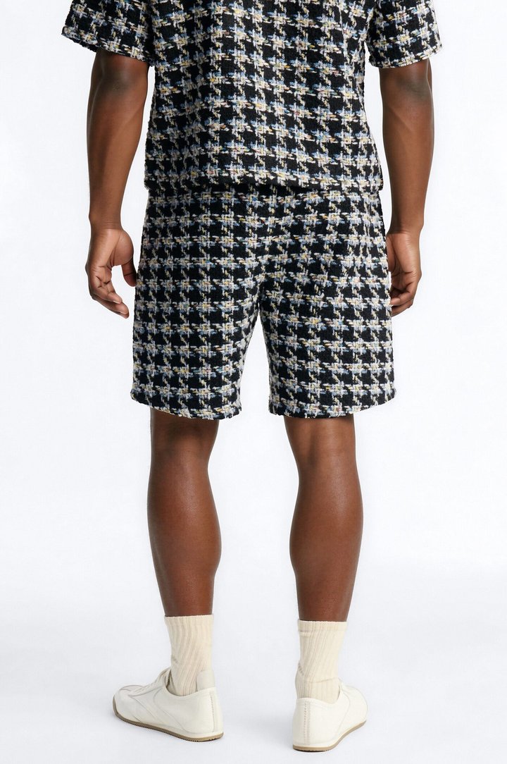 Relaxed Textured Boucle Houndstooth Short - Black