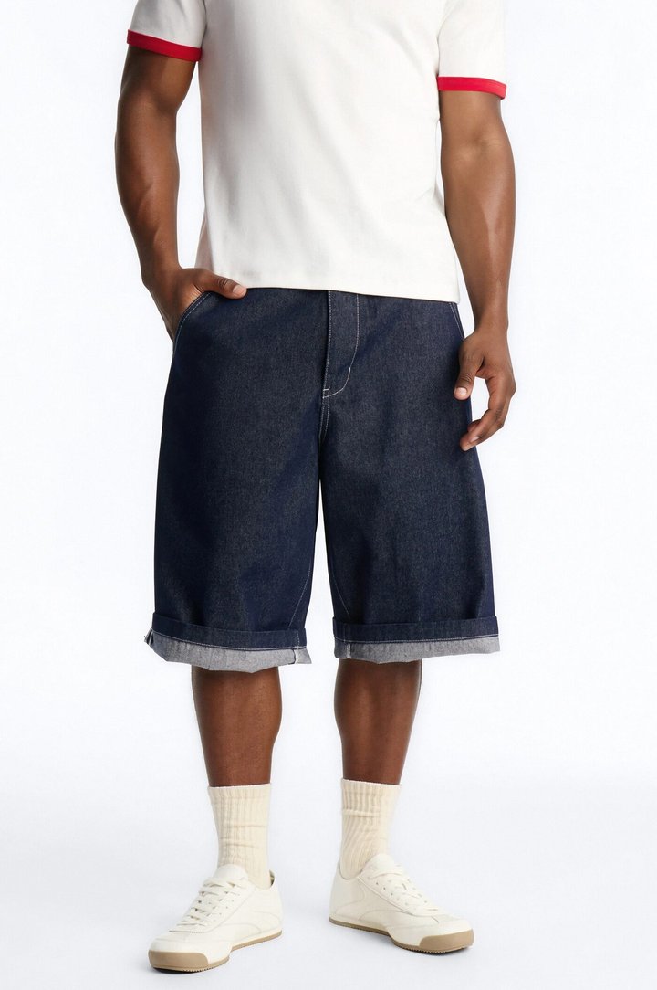 Classic Cuff Baggy Denim Short - Dark Wash