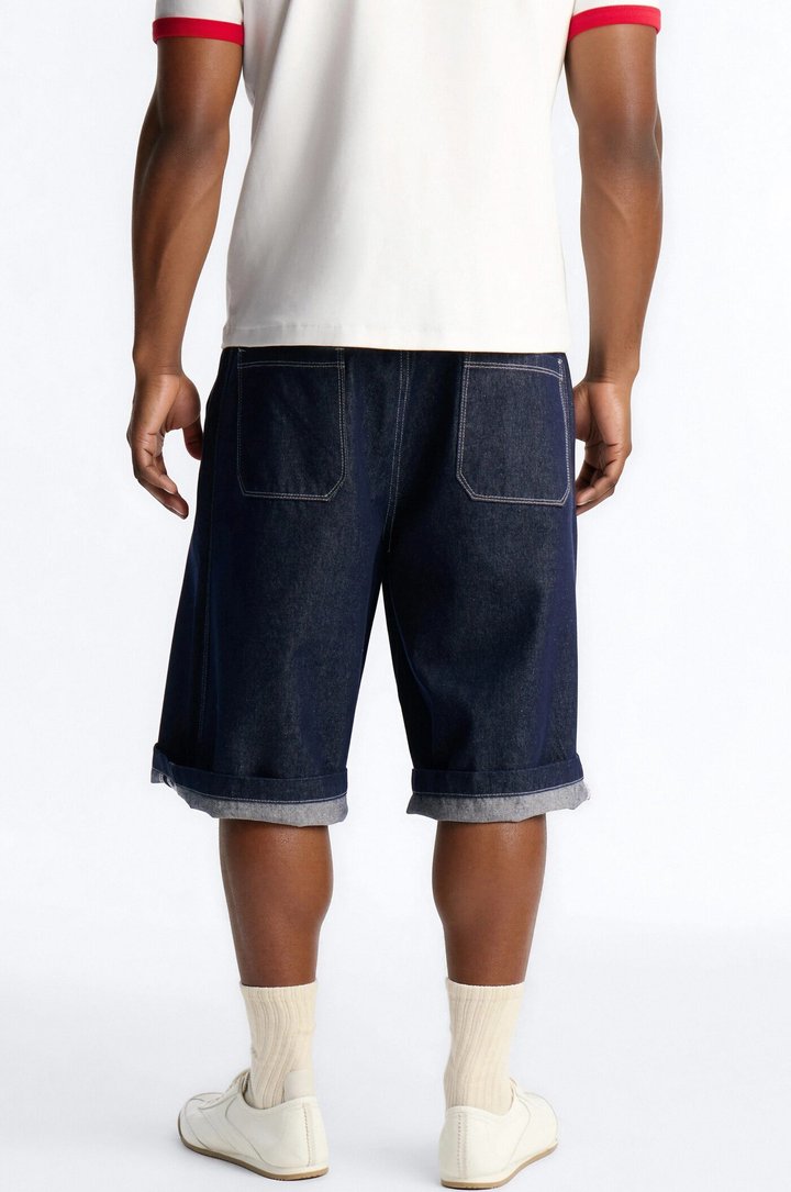 Classic Cuff Baggy Denim Short - Dark Wash