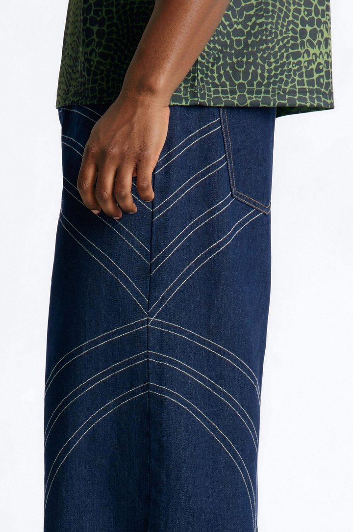 Bodega Stitch Baggy Denim Short - Dark Wash