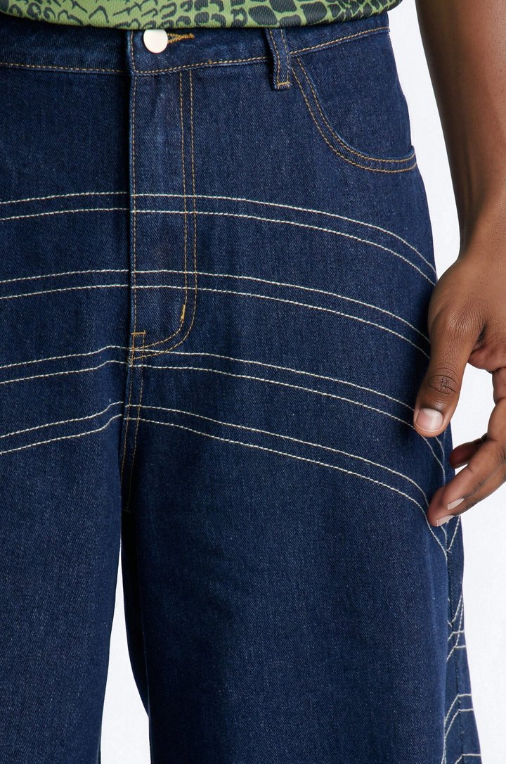 Bodega Stitch Baggy Denim Short - Dark Wash