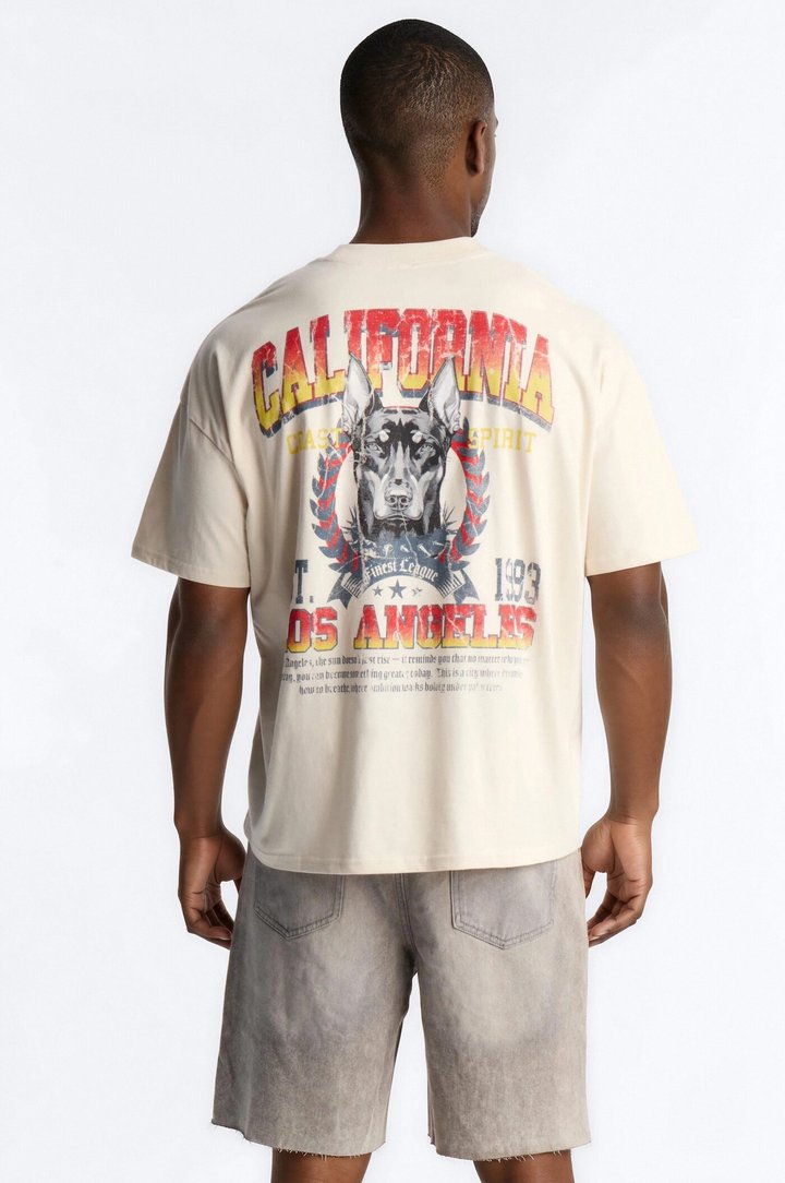 California Los Angeles Doberman Vintage Oversized Short Sleeve Tee - Off White