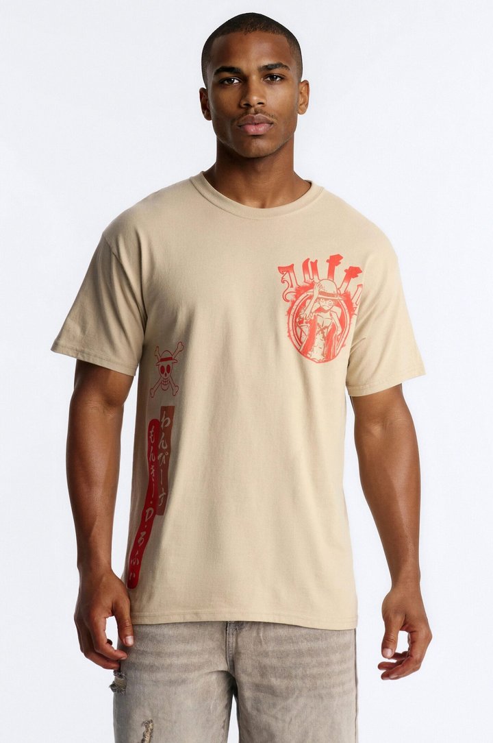 One Piece Luffy King Of The Pirates Oversized Short Sleeve Tee - Taupe