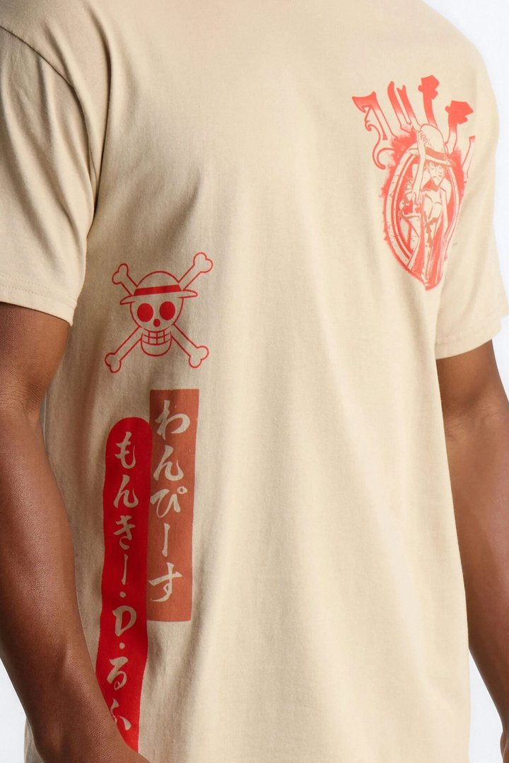 One Piece Luffy King Of The Pirates Oversized Short Sleeve Tee - Taupe