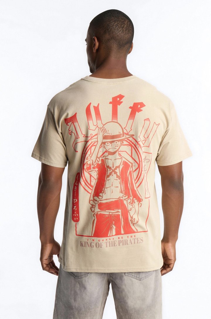One Piece Luffy King Of The Pirates Oversized Short Sleeve Tee - Taupe