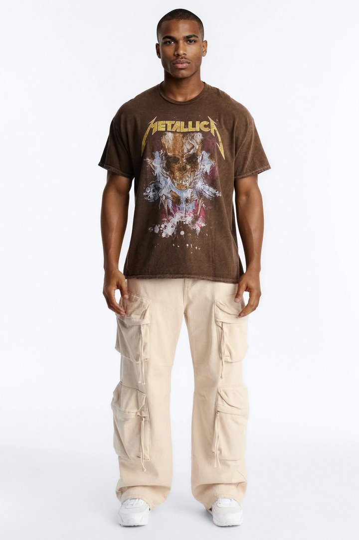 Metallica Vintage Distressed Skull Short Sleeve Tee - Brown