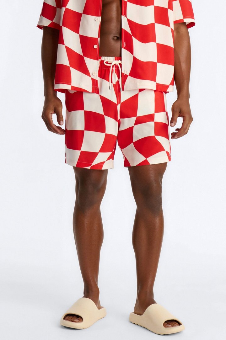 Apex Sector Checkered Swim Trunk 7″ - Red