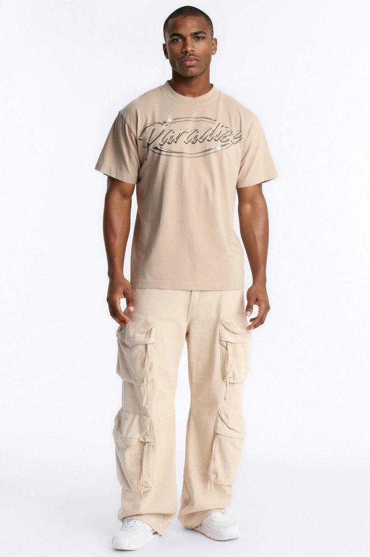 Paradise Oversized Heavy Weight Short Sleeve Tee - Tan