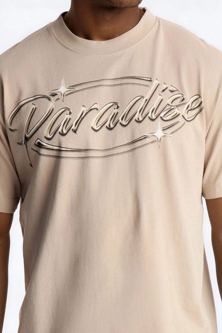 Paradise Oversized Heavy Weight Short Sleeve Tee - Tan