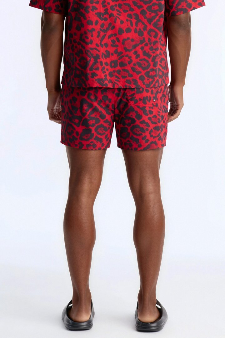 Savage Club Leopard Print Swim Trunk 4″ - Red