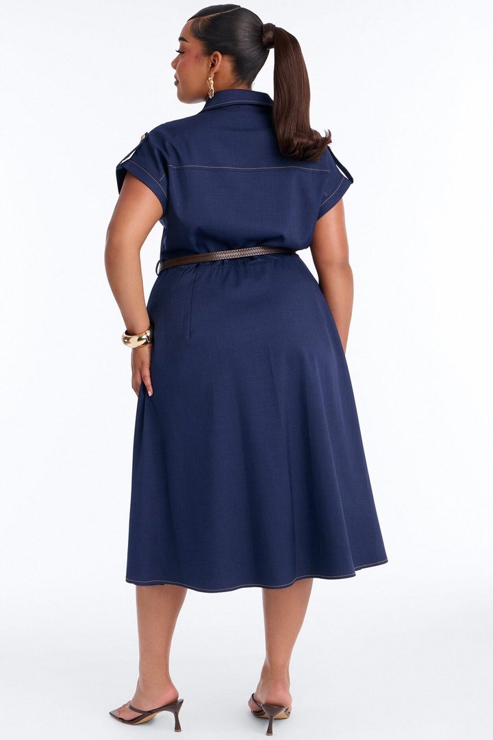Malissa Belted Midi Dress - Navy
