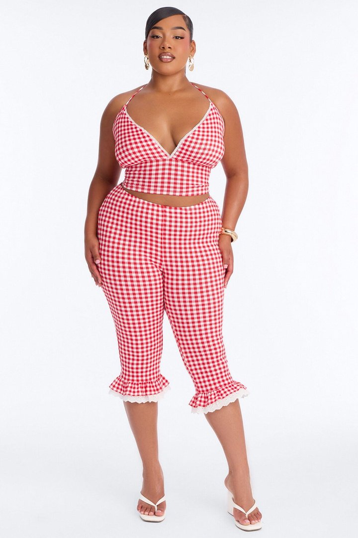 Willow Gingham Halter Capri Set - Red