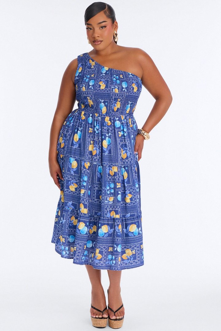 Peachy Keen Print Midi Dress - Blue/combo
