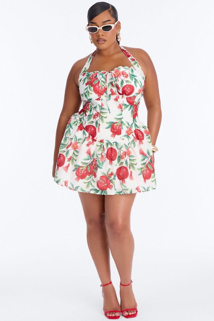 Tea Party Corset Waist Rayon Mini Dress - Red/White