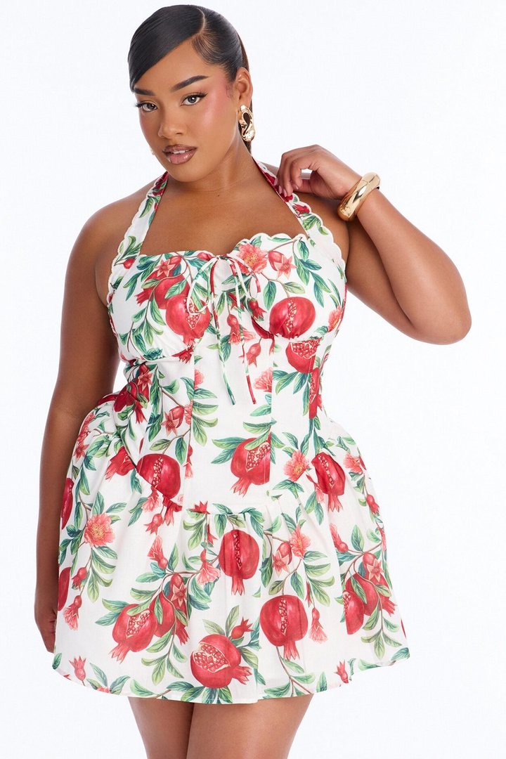 Tea Party Corset Waist Rayon Mini Dress - Red/White