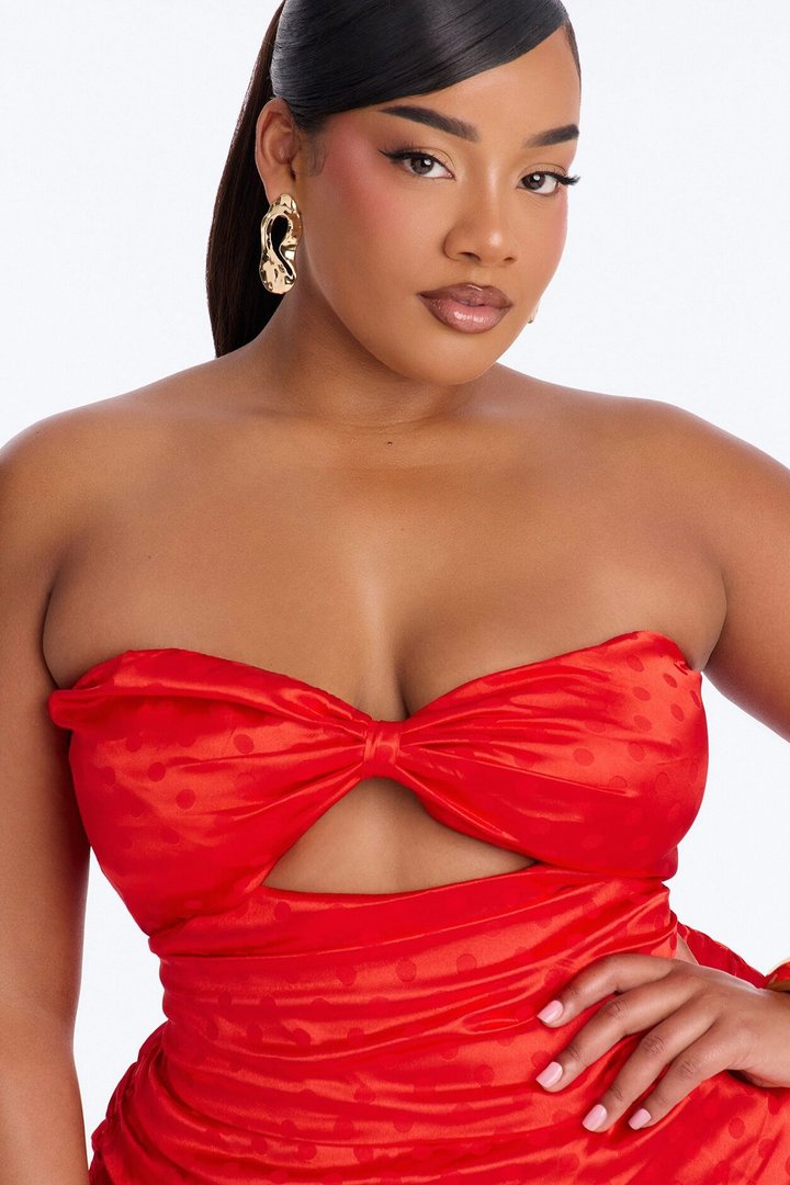 Sutton Strapless Satin Mini Dress - Red