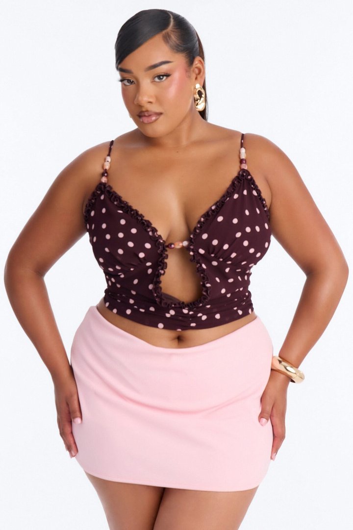 Touch Of Summer Polka Dot Chiffon Top - Brown/combo