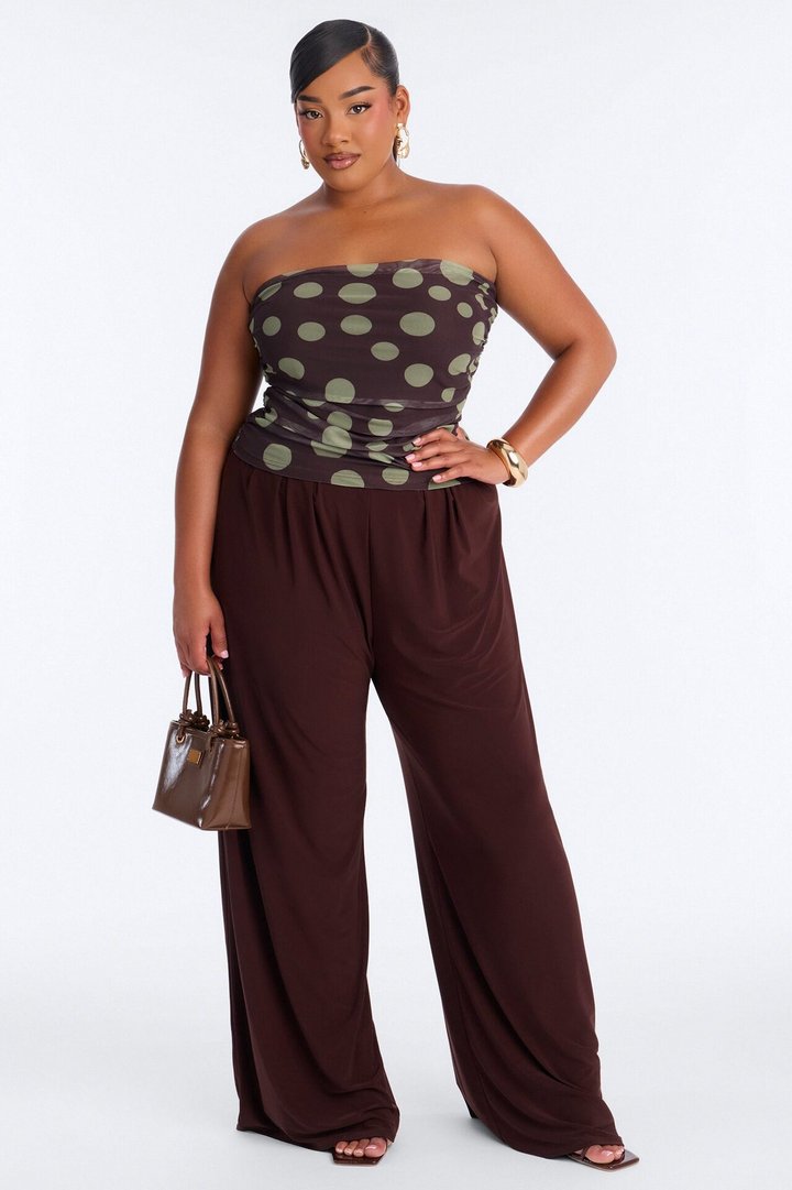 Kami Ruched Mesh Polka Dot Tube Top - Brown/combo