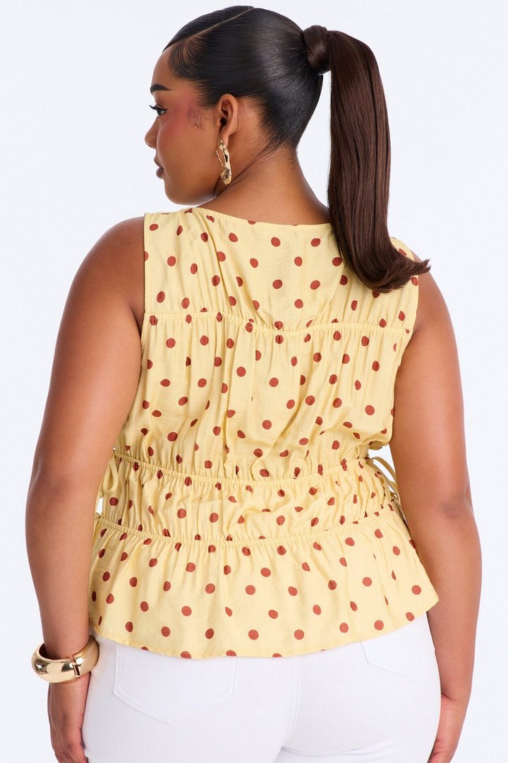 Spot Me If You Can Polka Dot Linen Top - Yellow/combo