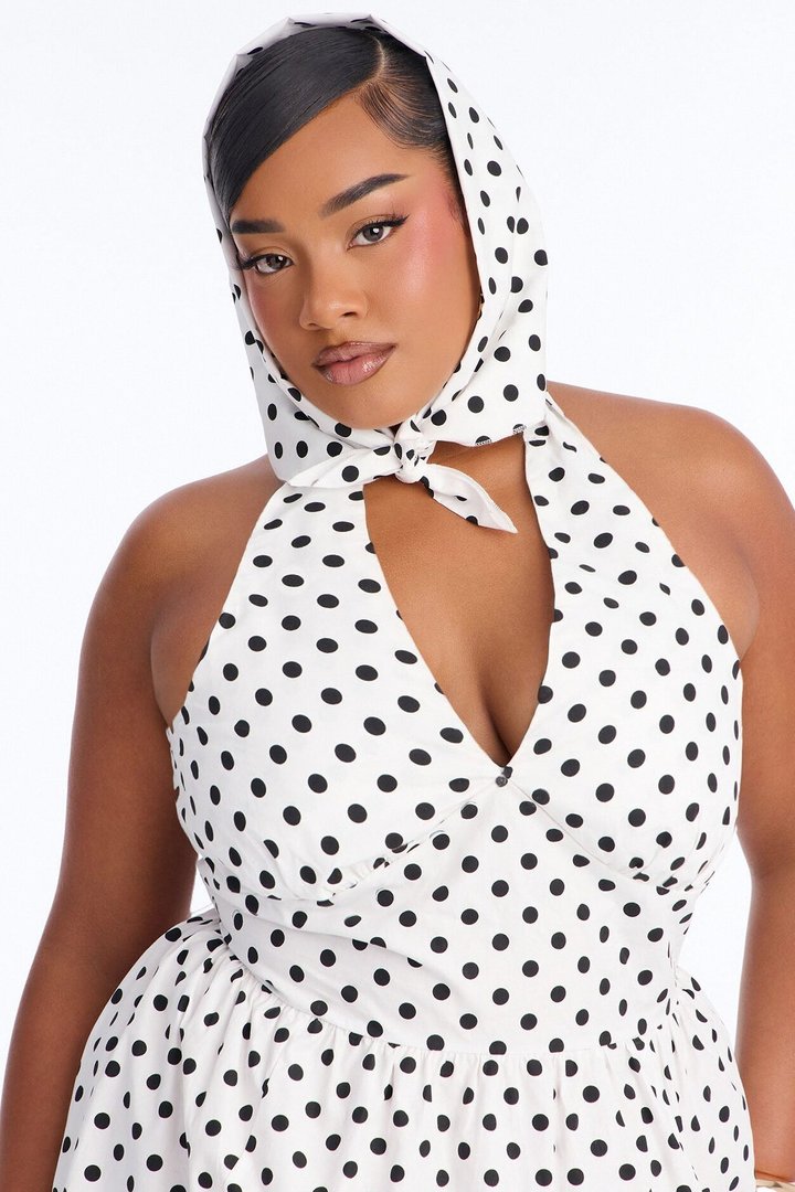 Darla Halter Polka Dot Midi Dress - White/Black
