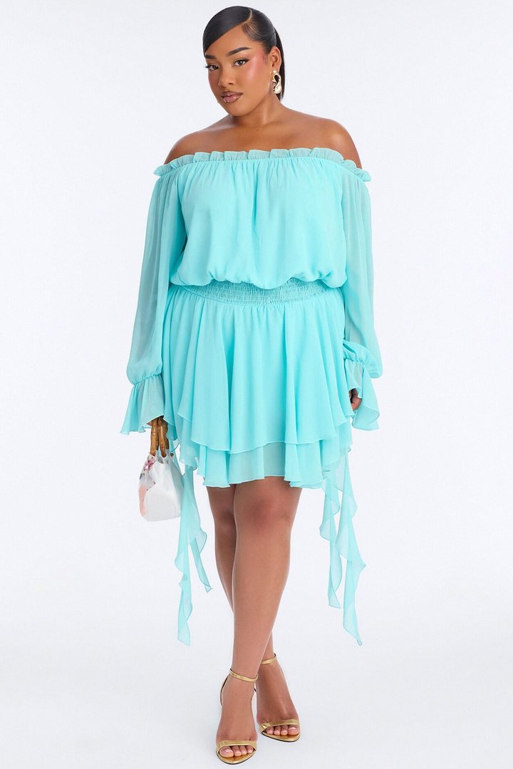 Paulina Ruffle Chiffon Mini Dress - Blue