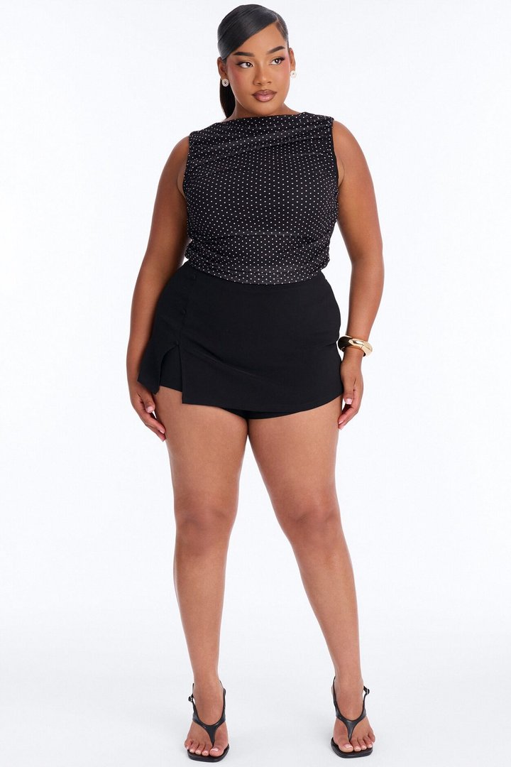 Maggie Polka Dot Mesh Ruched Sleeveless Bodysuit - Black/combo