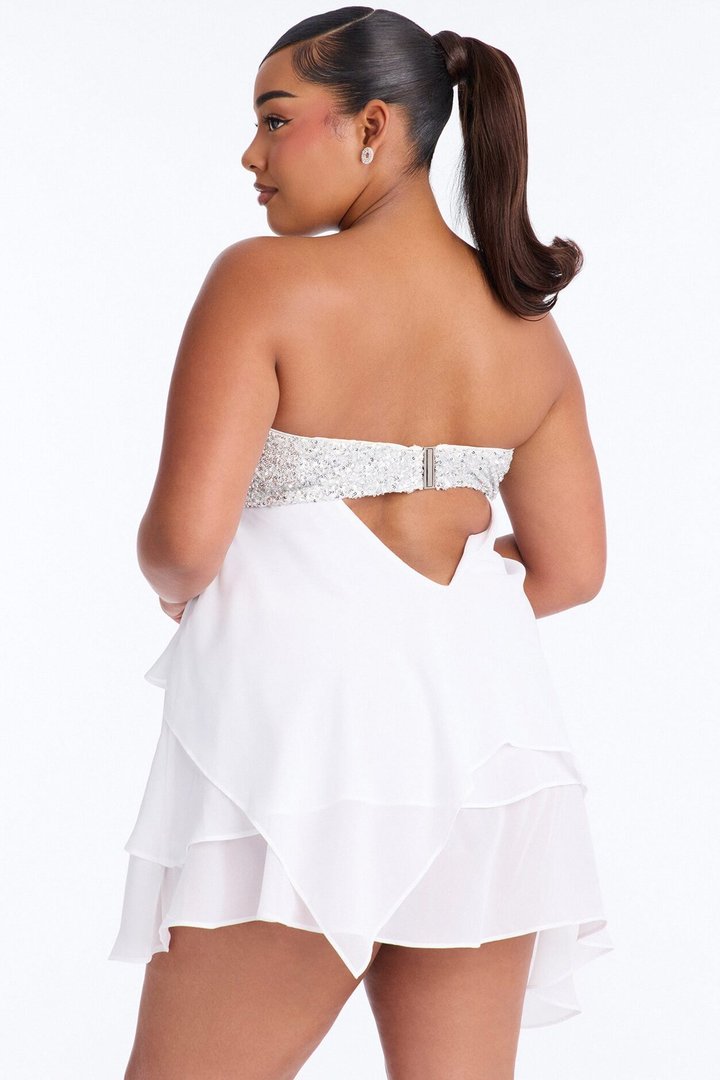 Timeless Sequin Trim Chiffon Mini Dress - White