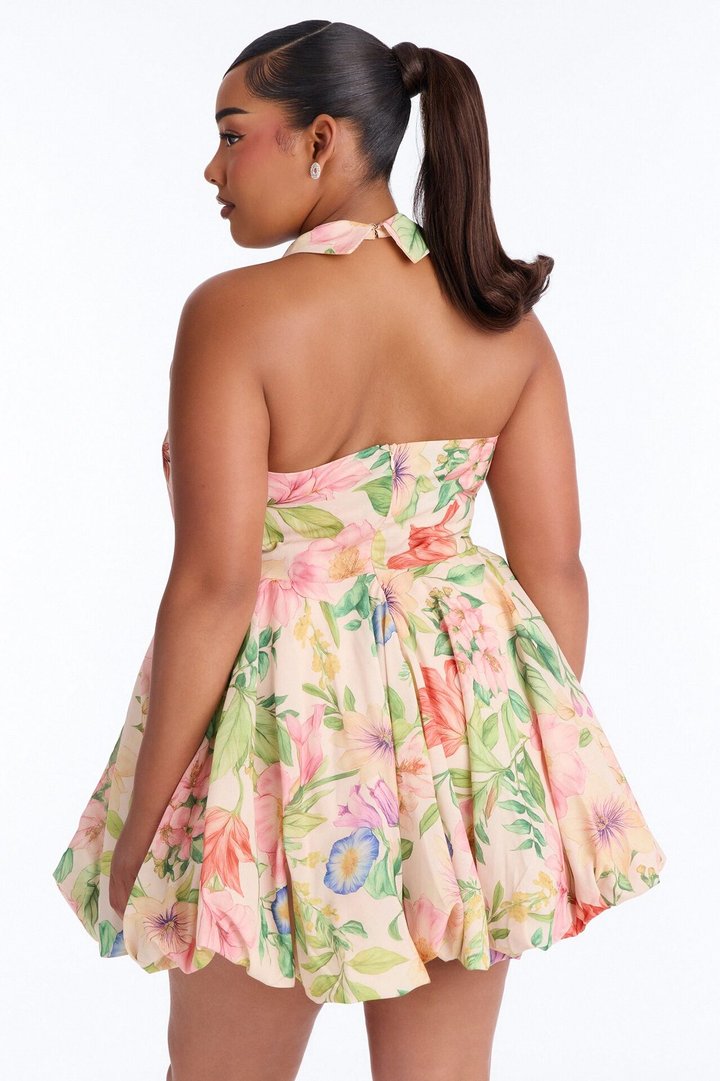 Emma Floral Halter Mini Dress - Pink/combo