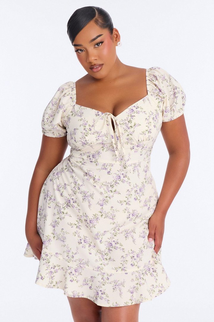 Monroe Floral Mini Dress - Cream/combo