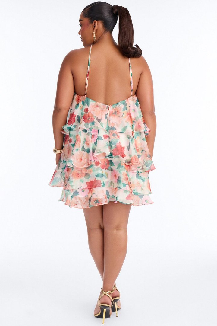 Haisley Floral Organza Mini Dress - Orange/combo