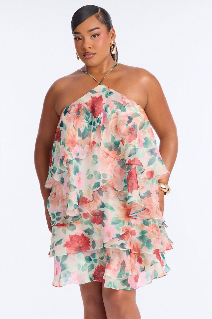 Haisley Floral Organza Mini Dress - Orange/combo