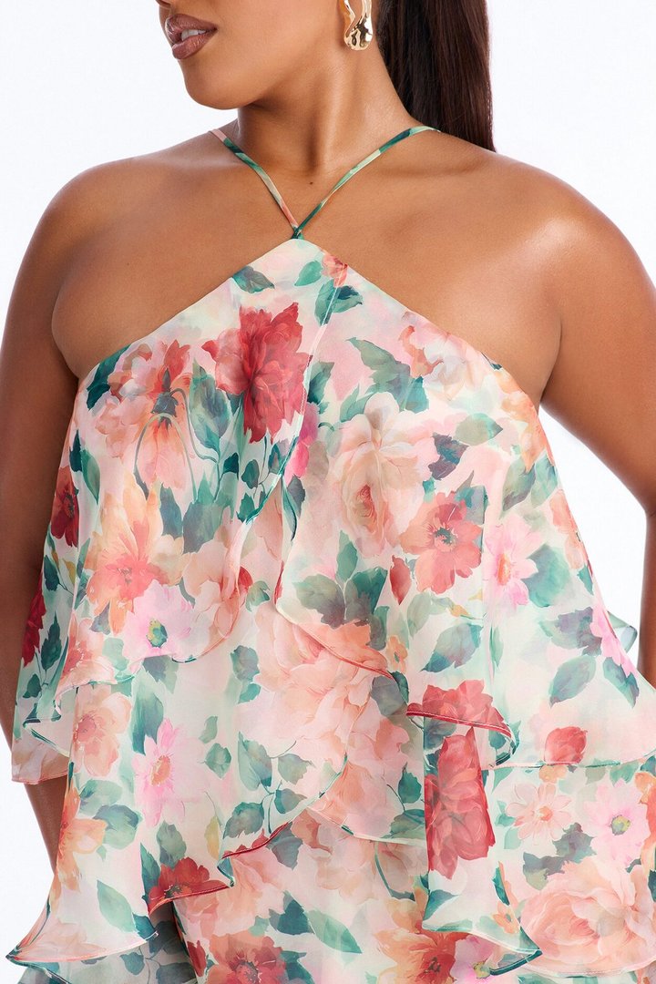 Haisley Floral Organza Mini Dress - Orange/combo