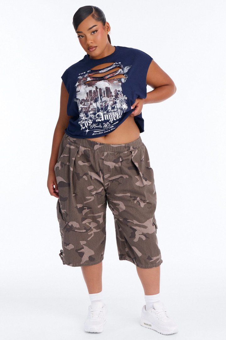 Los Angeles Slash Crop Muscle Tee - Navy
