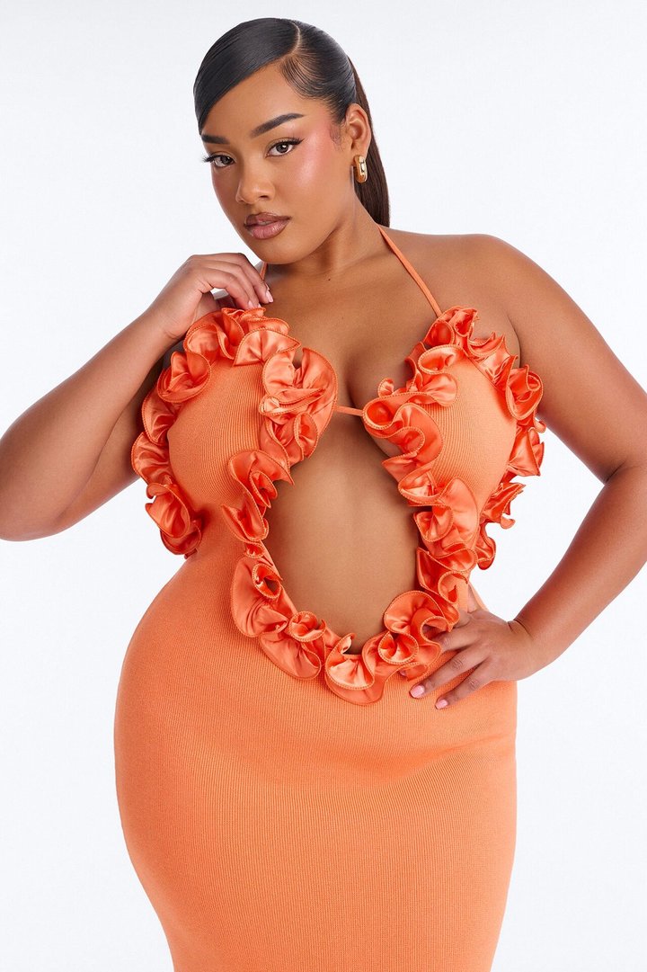 Runaway Ruffle Sweater Maxi Dress - Orange