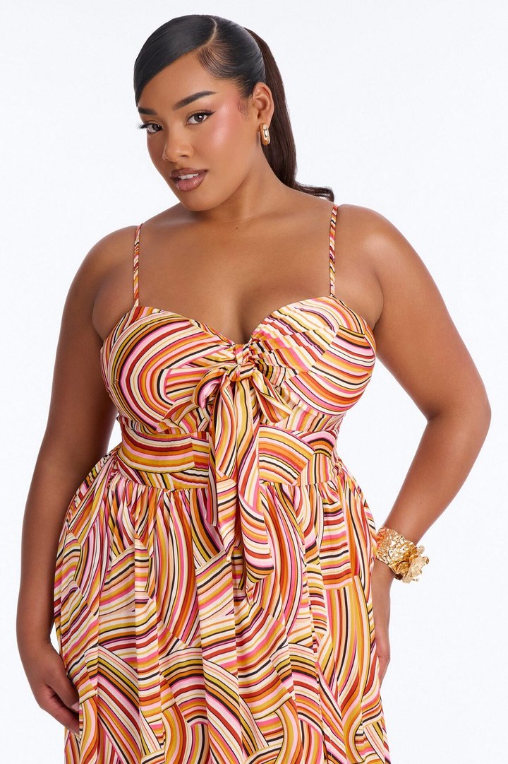 Amalfi Coast Satin Maxi Dress - Orange/combo