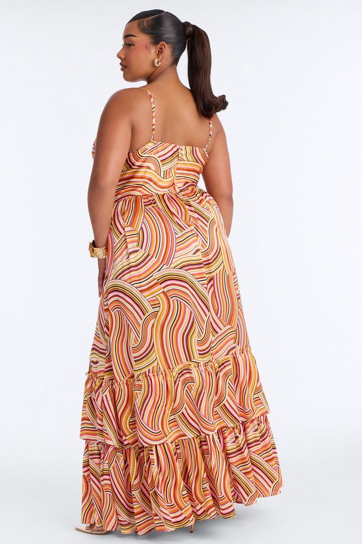 Amalfi Coast Satin Maxi Dress - Orange/combo