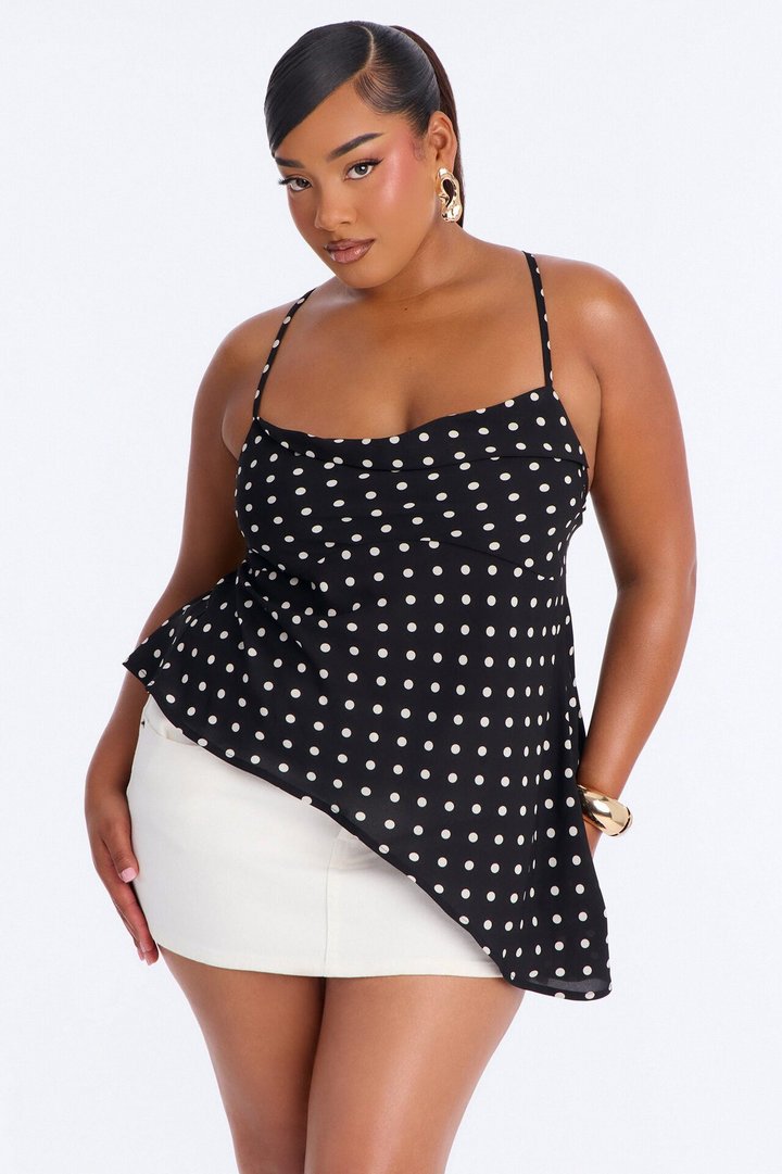 Fancy A Sip High Low Polka Dot Chiffon Halter Top - Black/combo