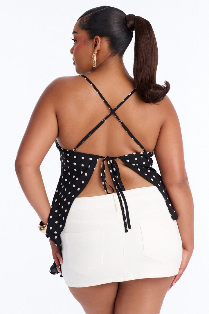Fancy A Sip High Low Polka Dot Chiffon Halter Top - Black/combo