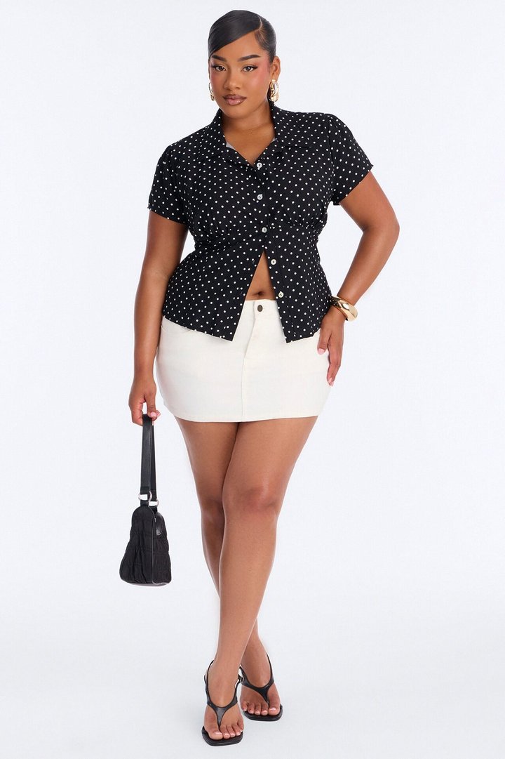 Fresh Season Polka Dot Linen Shirt - Black/White