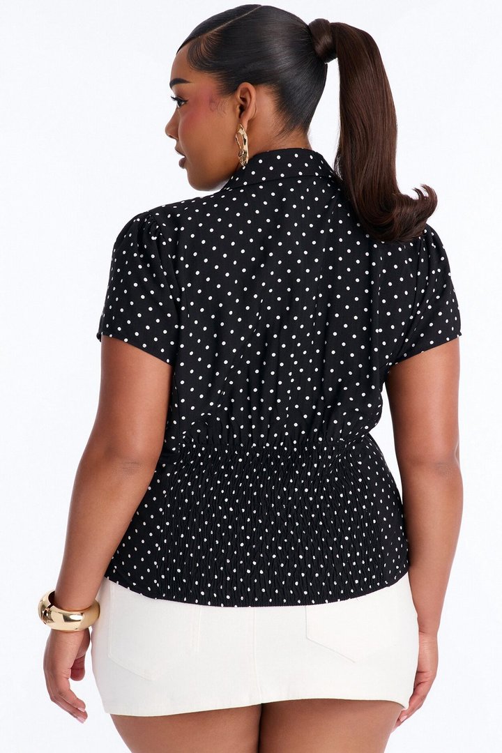 Fresh Season Polka Dot Linen Shirt - Black/White
