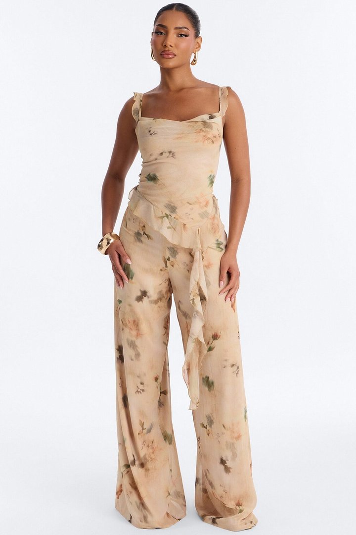 Paige Chiffon Floral Jumpsuit - Peach