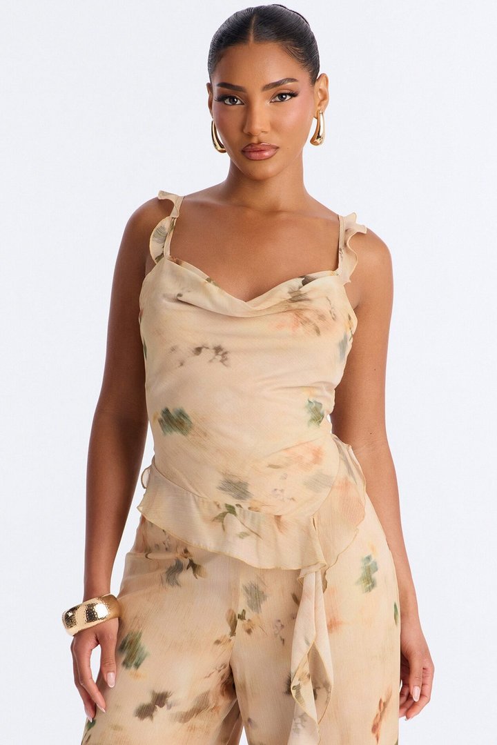 Paige Chiffon Floral Jumpsuit - Peach