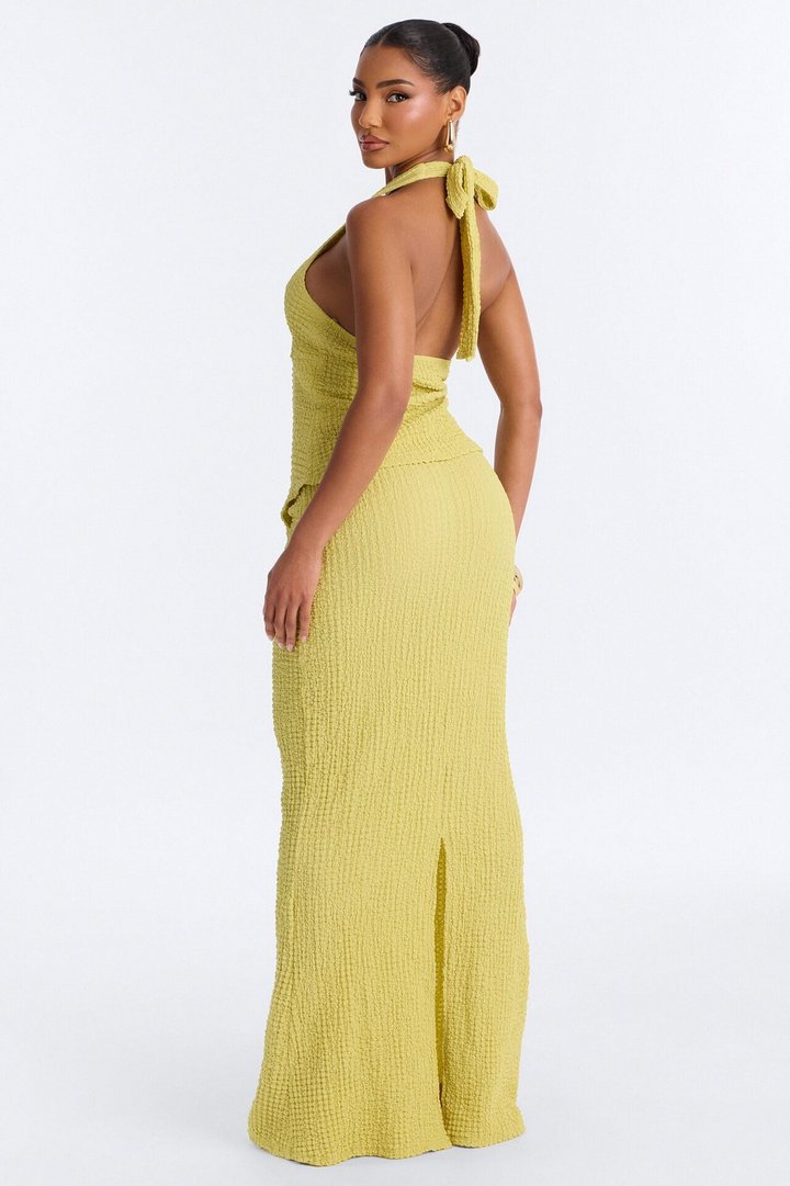 Arielle Halter Textured Skirt Set - Chartreuse