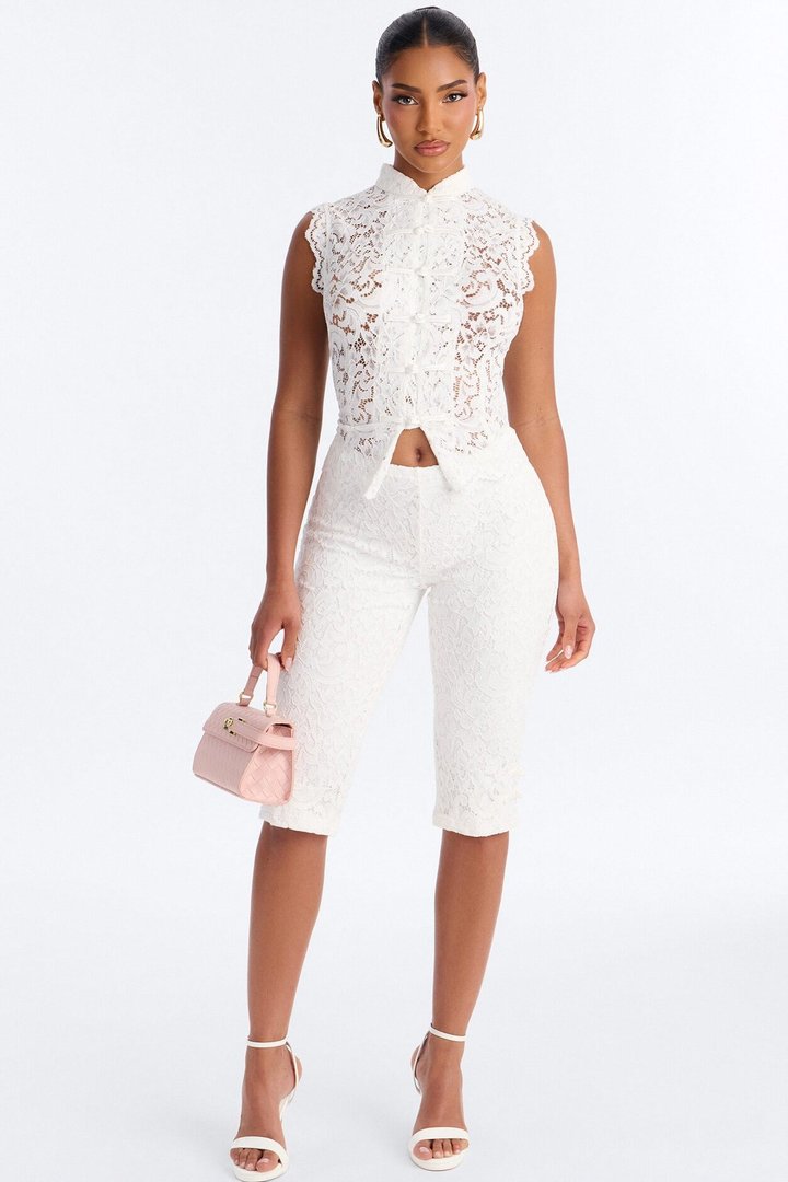 Le Fleur Lace Capri Set - White