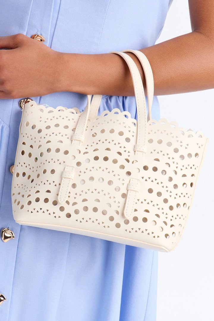 Lace On Faux Leather Crossbody Bag - Ivory