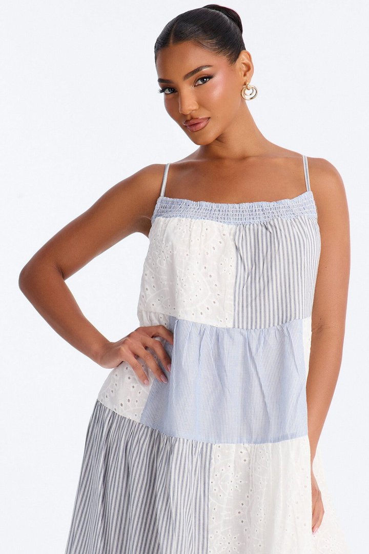 Sage Patchwork Midi Dress - Blue/combo