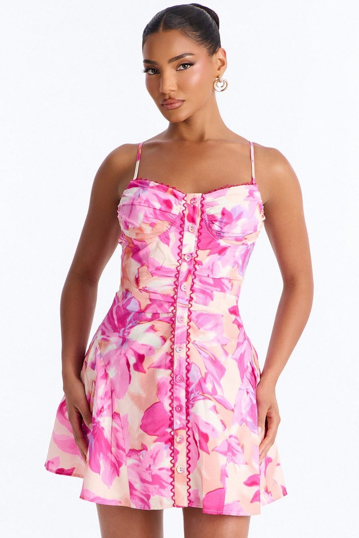Brenda Floral Button Up Mini Dress - Pink/combo