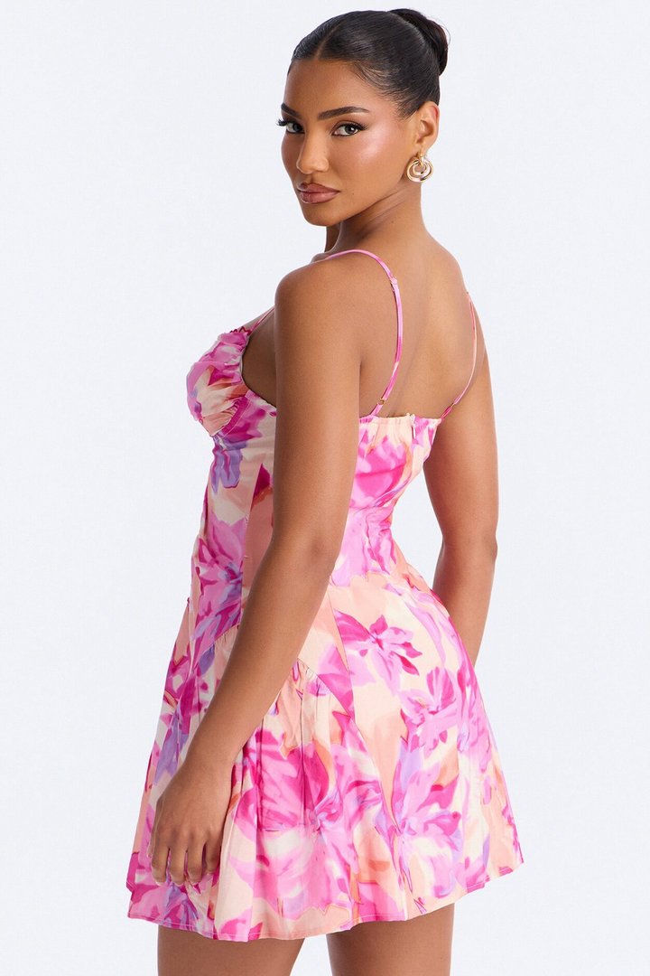 Brenda Floral Button Up Mini Dress - Pink/combo