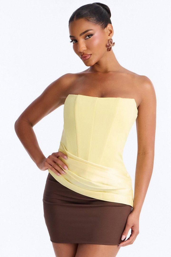 Sophistication Served Pleated Satin Corset - Butter Yellow